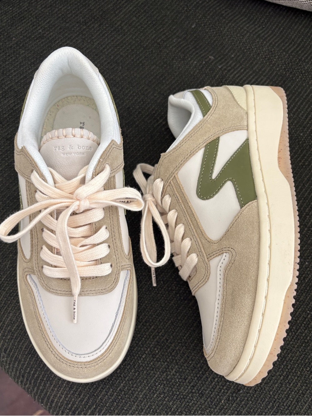 rag & bone Cream and Olive Lace-Up Suede Sneaker